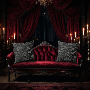 Black on Black Floral Design with Bats Cushion