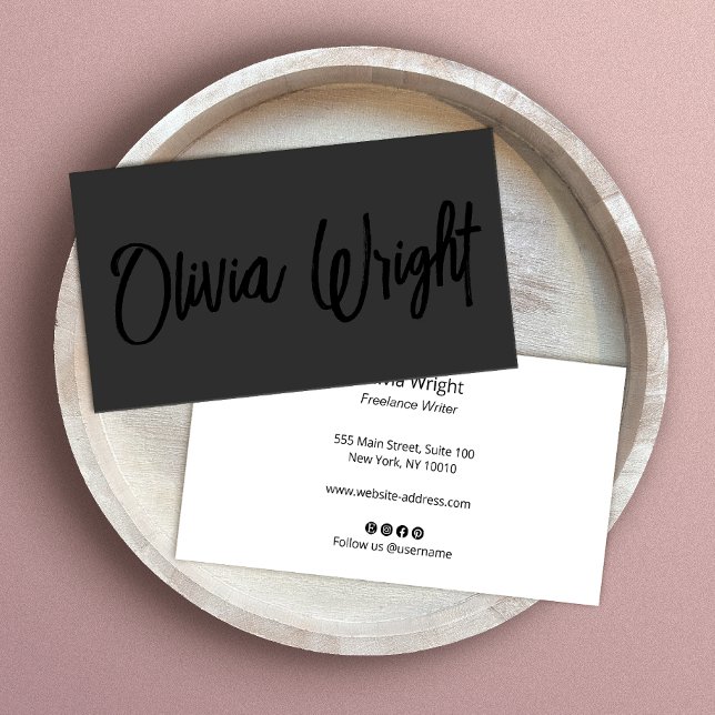 Black on Black Handwritten Script Font Business Card (Creator Uploaded)