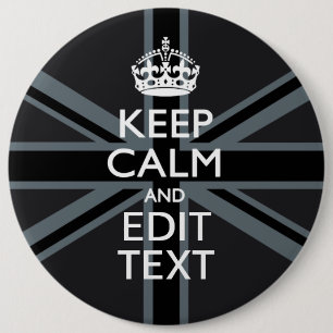 Black on Black  Keep Calm and Your Text Union Jack 6 Cm Round Badge