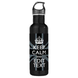 Black on Black  Keep Calm and Your Text Union Jack 710 Ml Water Bottle