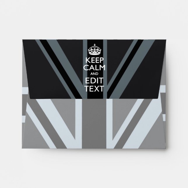 Black on Black  Keep Calm and Your Text Union Jack Envelope (Back (Top Flap))