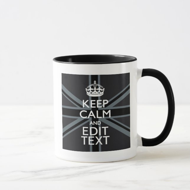 Black on Black  Keep Calm Get Your Text Union Jack Mug (Right)