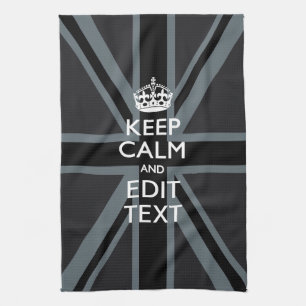 Black on Black  Keep Calm Get Your Text Union Jack Tea Towel