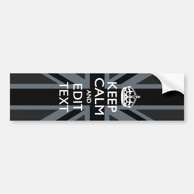 Black on Black  Keep Calm Personalised Union Jack Bumper Sticker (Front)