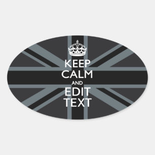Black on Black  Keep Calm Personalised Union Jack Oval Sticker
