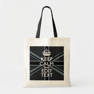Black on Black Keep Calm Personalised Union Jack Tote Bag