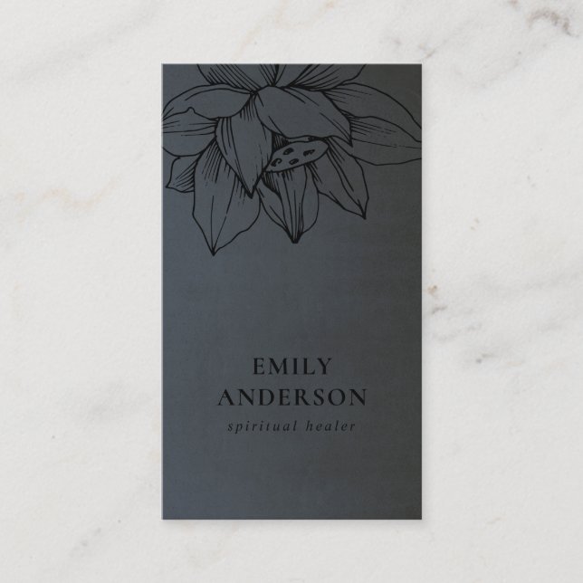 BLACK ON BLACK LOTUS SIMPLE REIKI SPIRITUAL HEALER BUSINESS CARD (Front)