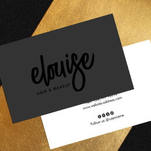 Black on Black Modern Brush Script Beauty Business Business Card