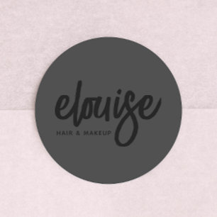 Black on Black Modern Brush Script Beauty Business Classic Round Sticker