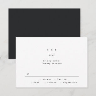 Black on Black Modern Minimalistic Simple Wedding RSVP Card