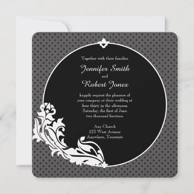 Black on Black Polka Dots Wedding Invitation (Front)
