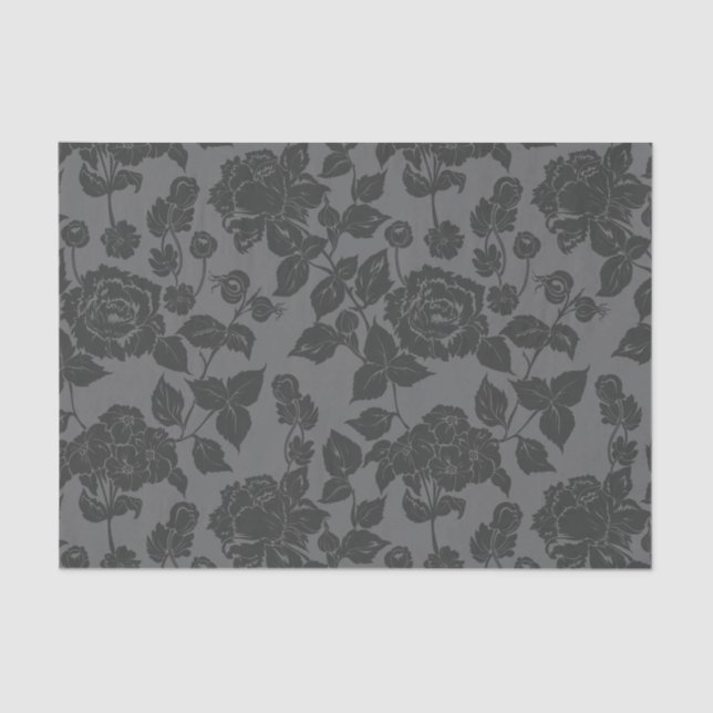 Black on Black Rose Damask Floral Pattern Tissue Paper (Front)