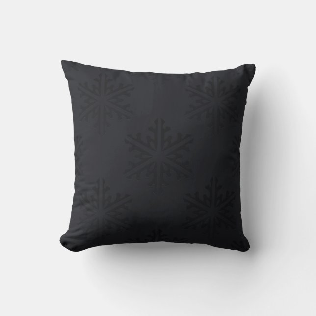 Black on Black Snowflakes Glam Holiday Winter Cushion (Front)
