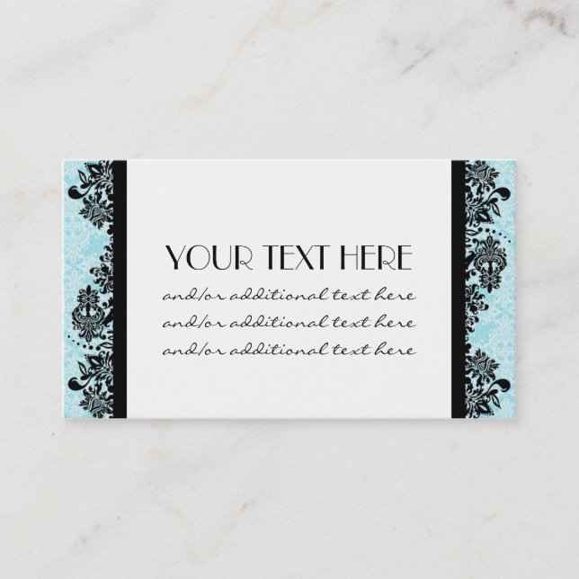 Black on Blue Damask Business Card (Front)