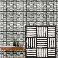 Black on Bone Grid Squares Basketweave