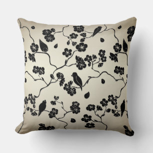 Black on Bronze Pattern Birds and Cherry Blossoms Cushion
