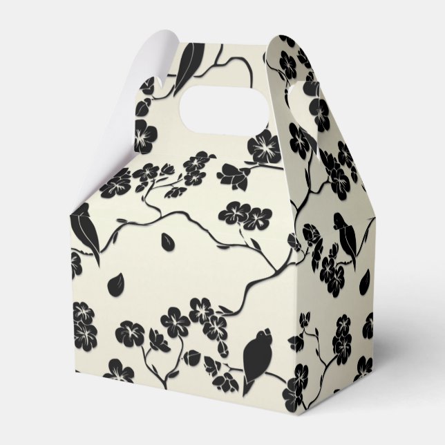 Black on Bronze Pattern Birds and Cherry Blossoms Favour Box (Front Side)
