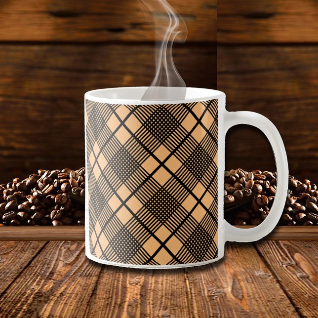 Black on Camel Brown Plaid Pattern Glen Coffee Mug (Creator Uploaded)