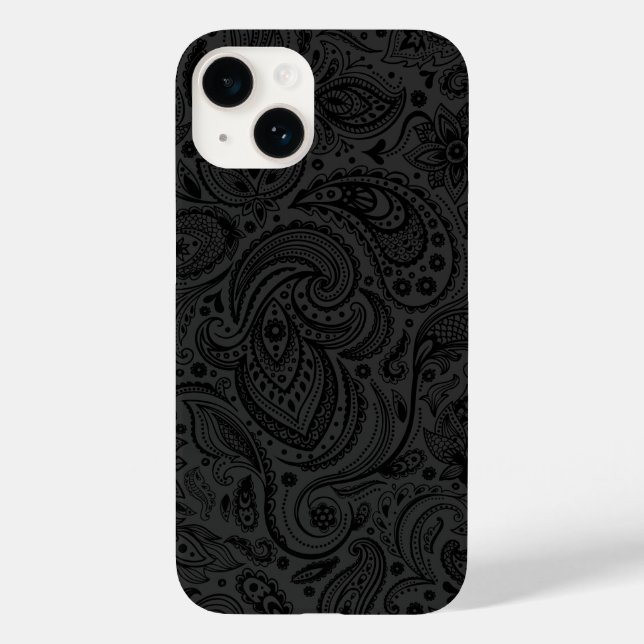 Black On Dark Grey Retro Paisley Damasks Lace Case-Mate iPhone Case (Back)