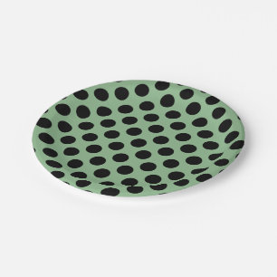 Black on Dark Sea Green Large Size Polka Dots Paper Plate