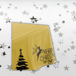 Black on Gold Merry Christmas   Medium    Tablecloth