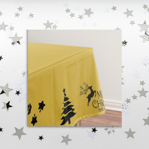 Black on Gold Merry Christmas Small Tablecloth