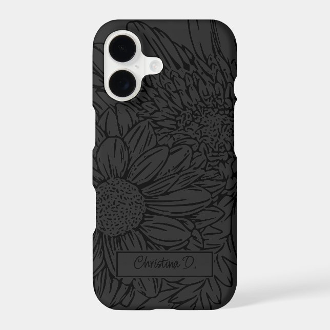 Black on Grey with Name and Chrysanthemums (Back)