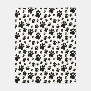 Black on Off-White Heart Paw Print  Fleece Blanket