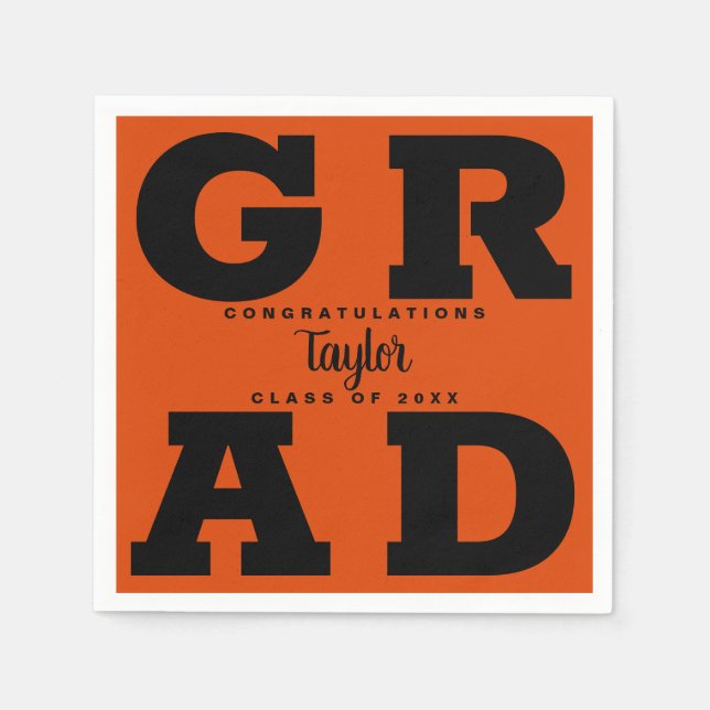 Black on Orange Graduation Party Napkin (Front)