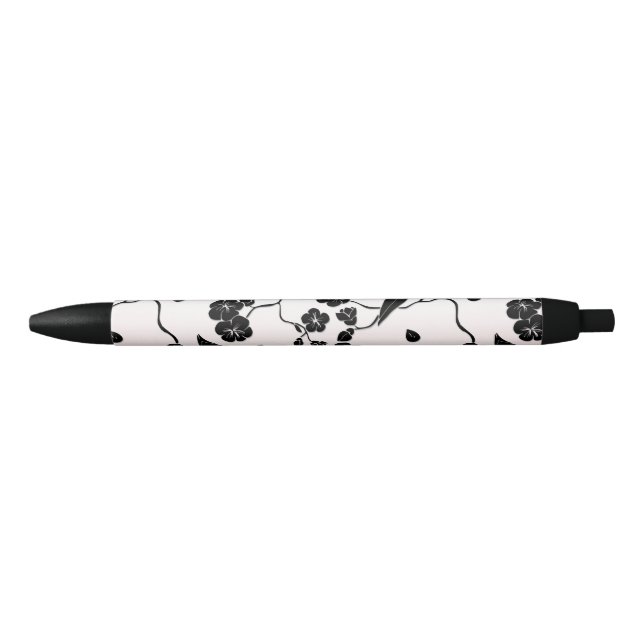 Black on Pink Pattern Birds and Cherry Blossoms  Ink Pen (Front)