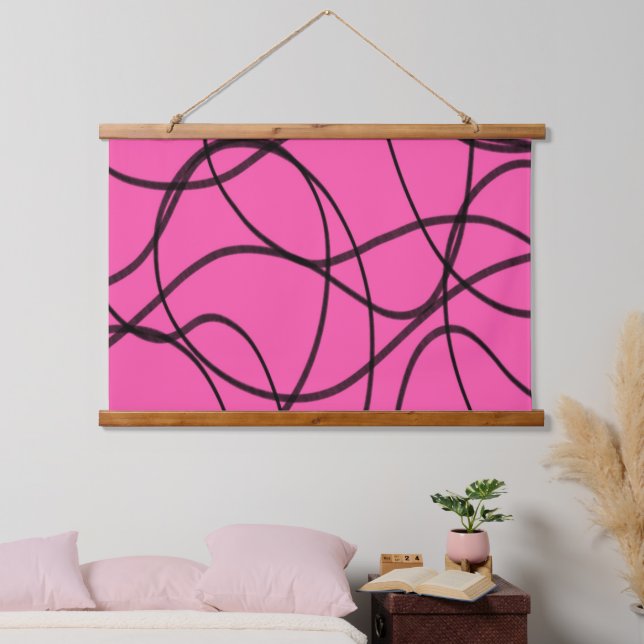Black on Pink Ribbon Art Hanging Tapestry (Bedroom)