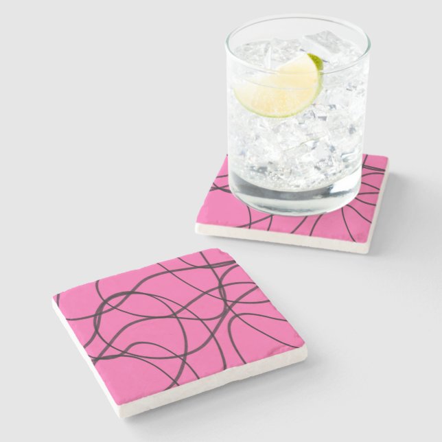 Black on Pink Ribbon Art Stone Coaster (Side)