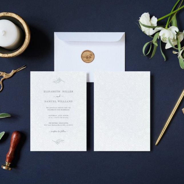 Black On Plush White Paisley Minimal Wedding Invitation (Creator Uploaded)
