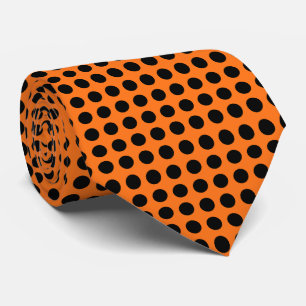 Black on Pumpkin Large Size Horizontal Polka Dots Tie