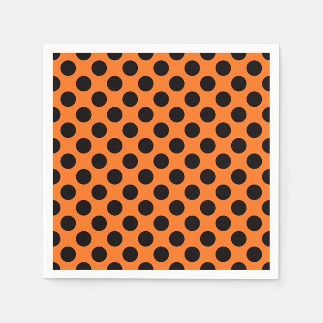 Black on Pumpkin Large Size Polka Dots Paper Napkin (Front)