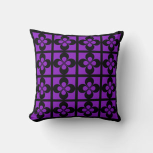 Black on Purple Geometric Floral Cushion