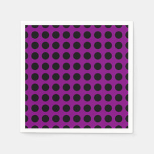 Black on Purple Large Horizontal Polka Dots Paper Napkin