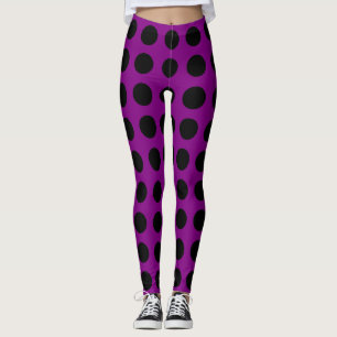 Black on Purple Large Size Horizontal Polka Dots Leggings