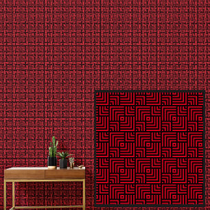Black on Red Geometric Overlapping Squares  Wallpaper