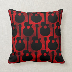 black on red guitar pattern pillows