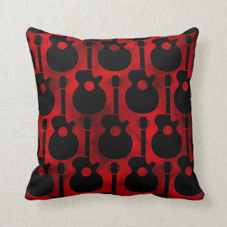 black on red guitar pattern pillows