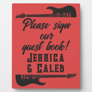 Black on Red Heavy Metal Wedding Guest Book Plaque