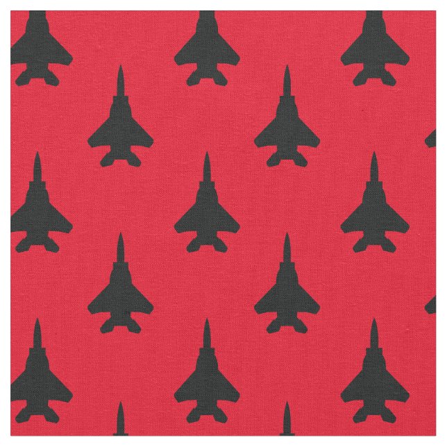 Black on Red Strike Eagle Fighter Jet Pattern Fabric (Close Up)