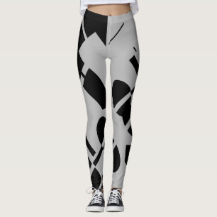Black on Silver Grey Large Geometric Shapes Leggings