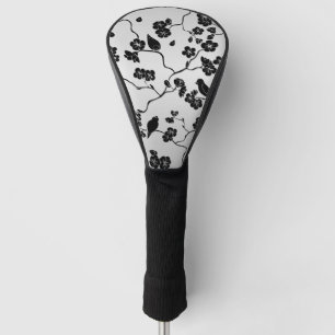 Black on Silver Pattern Birds and Cherry Blossoms Golf Head Cover