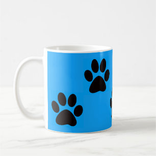 Black on Turquoise Large Cat Paw Print Coffee Mug