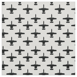 Black on White A-10 Warthog Attack Jet Pattern Fabric
