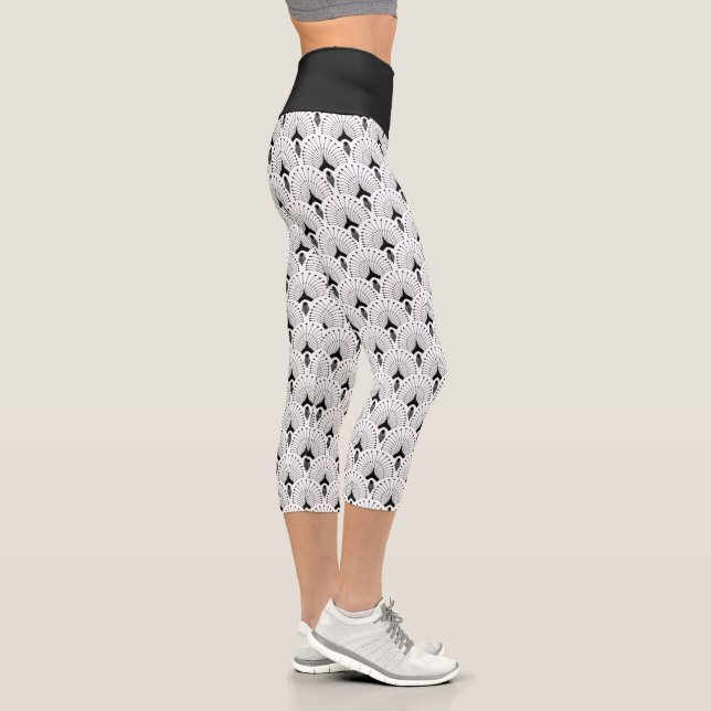 Black on white art-deco pattern capri leggings (Right)