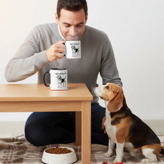 Black On White Beagle and Coffee Personalise Mug