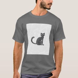 Black On White Cat Icon Vintage Kitten Pet Lover O T-Shirt